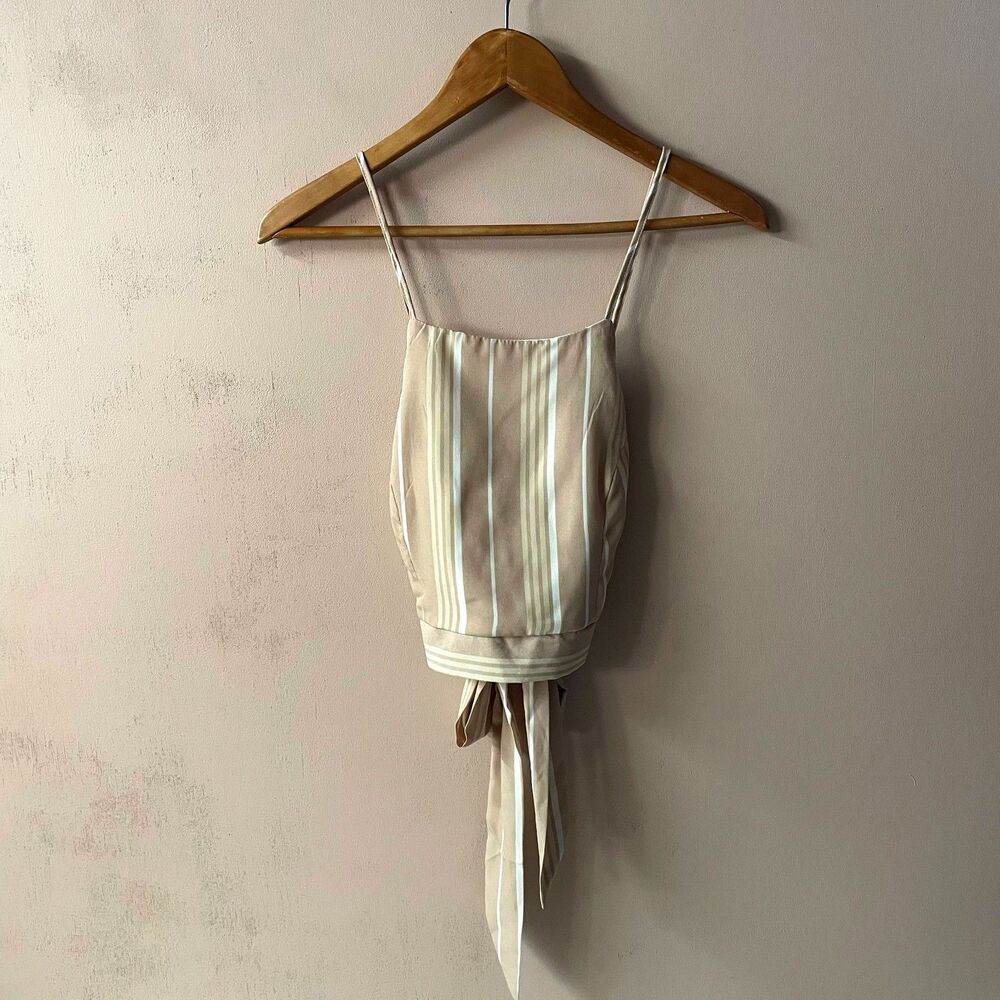 Charlotte Russe Blush Pink & Cream Striped Tie Back Crop Top Size M NWT